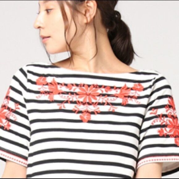 Kate Spade Broom Street Striped Floral Embroidery Drop Waist Ruffle Hem Dress S - Picture 3 of 9